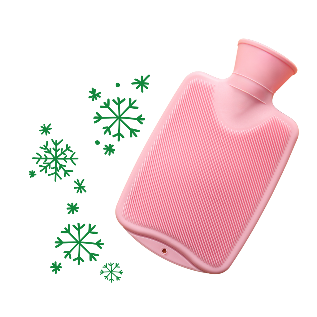Hot Water Bottle Pink With Green Snowflake Doodles